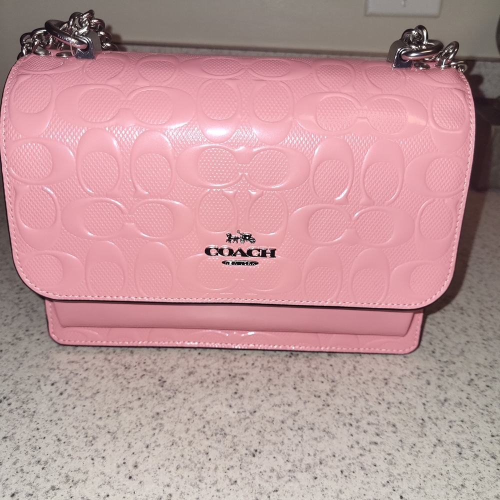 Coach Pink Embossed Chain Shoulder Bag